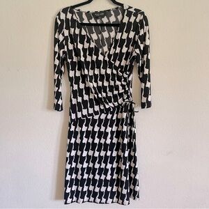 Evan Picone woman's printed faux wrap midi dress size 8 business casual career